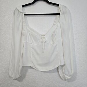Wilfred Novella White Long Sleeve Sweetheart Tie Front Blouse Top‎ Size L